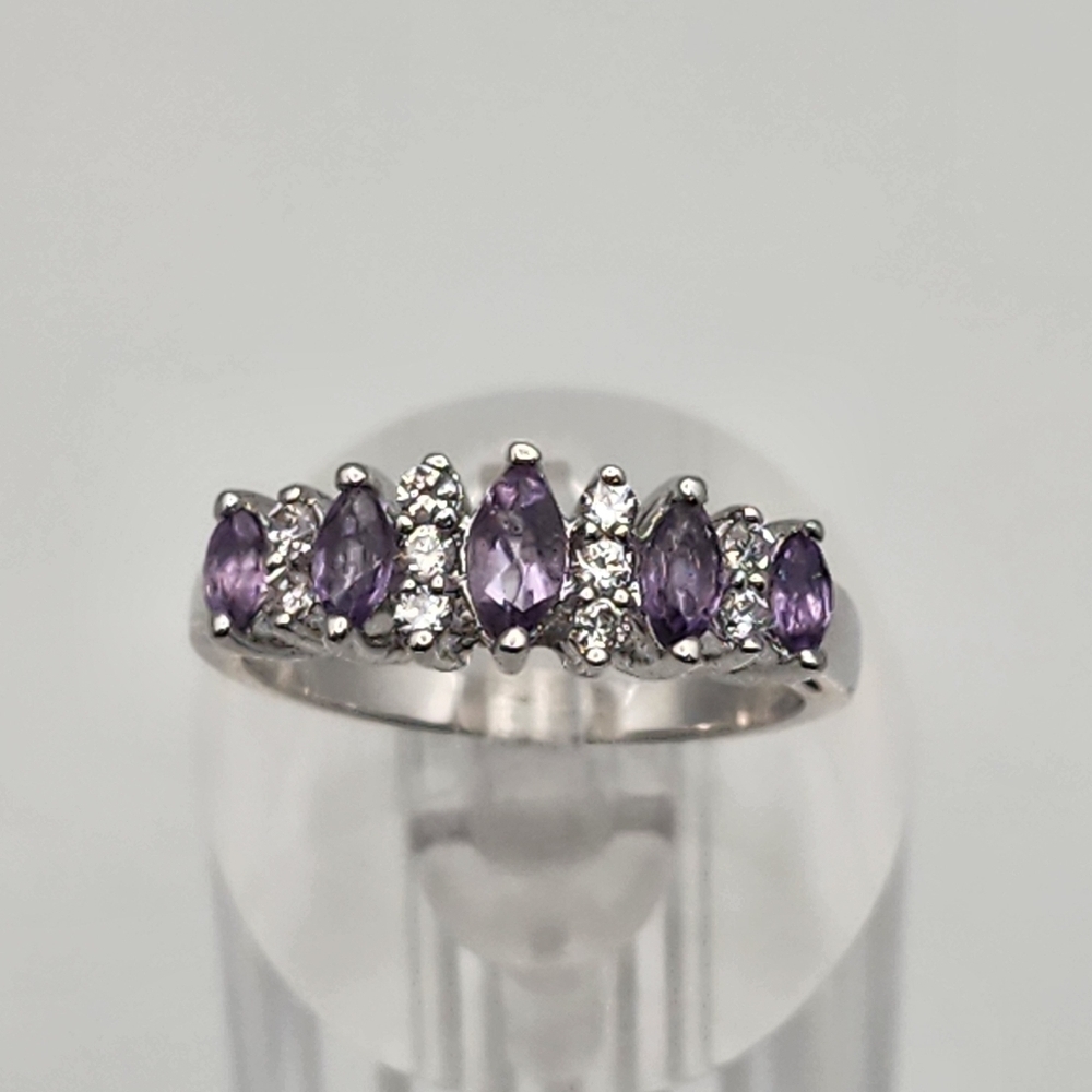 Silver Tone Amethyst & Clear Cubic Zirconia Ring (8)